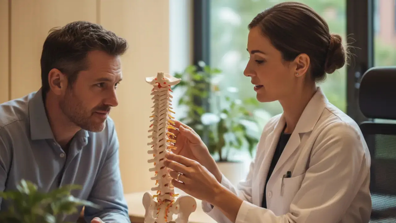 Paciente em consulta com a Dra. Bianca Bianchini, discutindo o tratamento personalizado para casos complexos de dor cervical crônica, oferecendo esperança após múltiplas tentativas falhas.